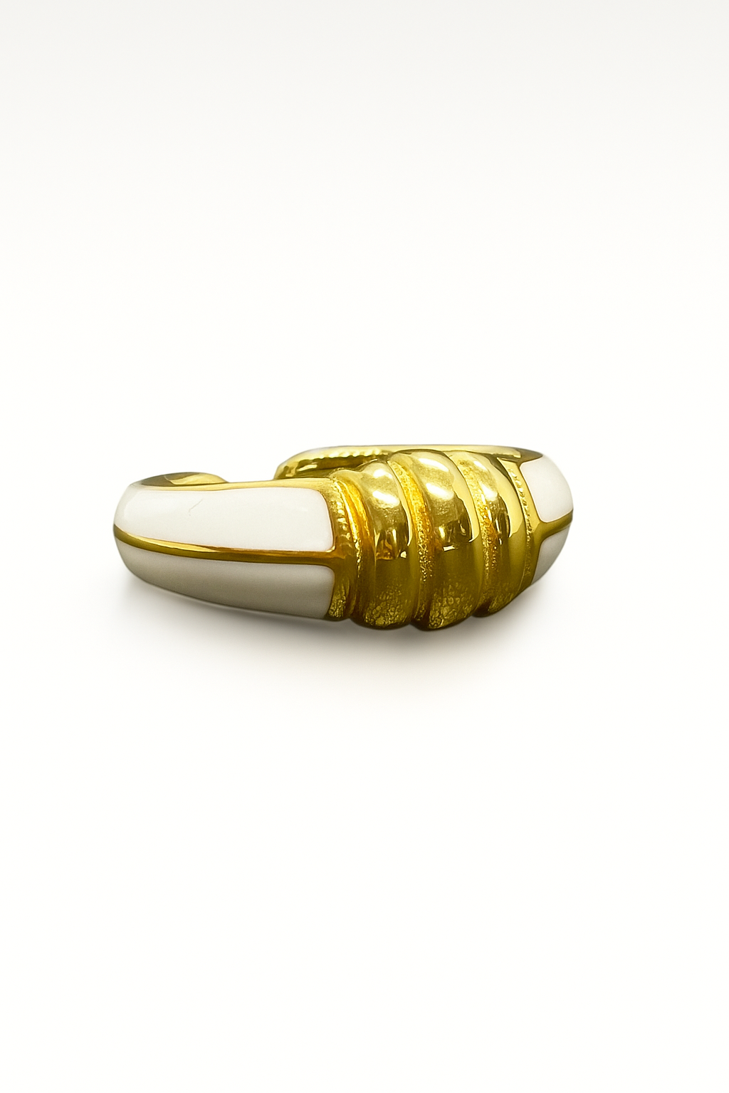 Gold and White Enamel Ring