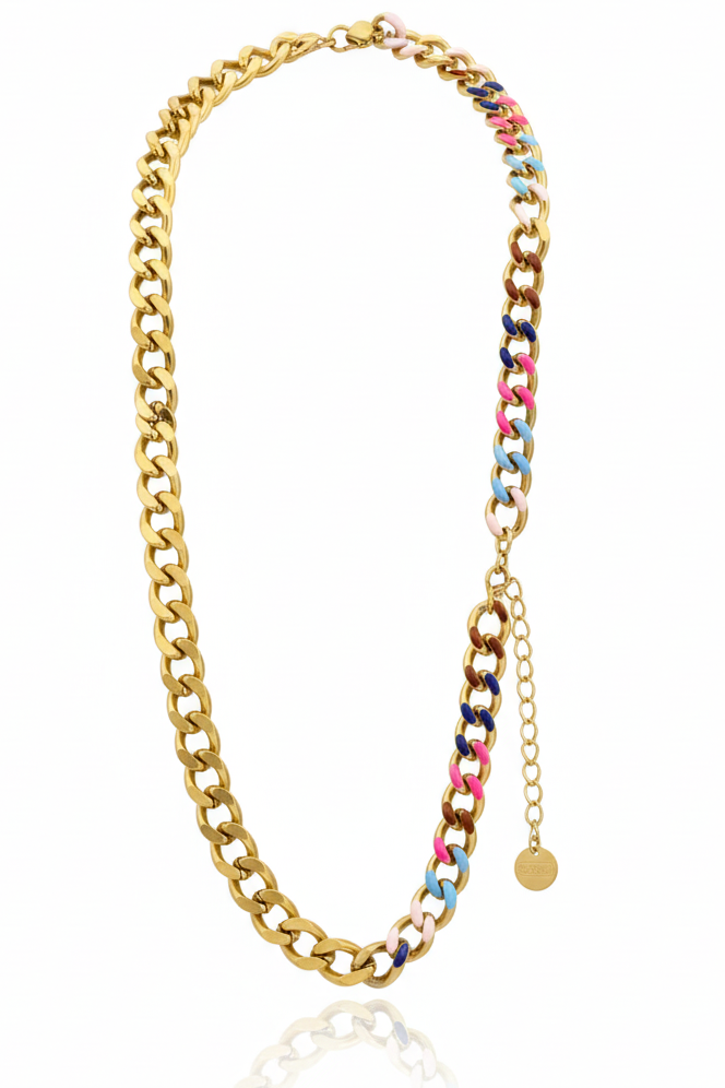 Vibrant Multi-Color Enamel Link Necklace