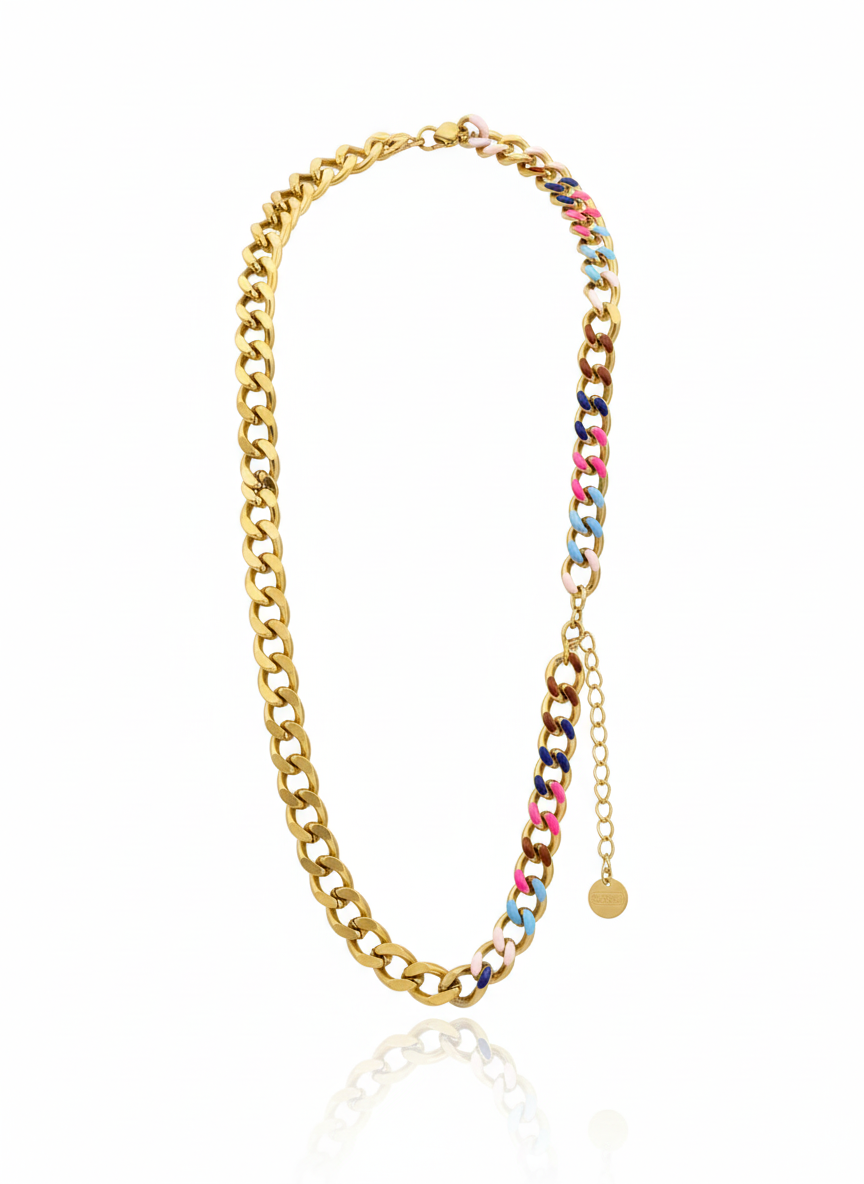 Vibrant Multi-Color Enamel Link Necklace
