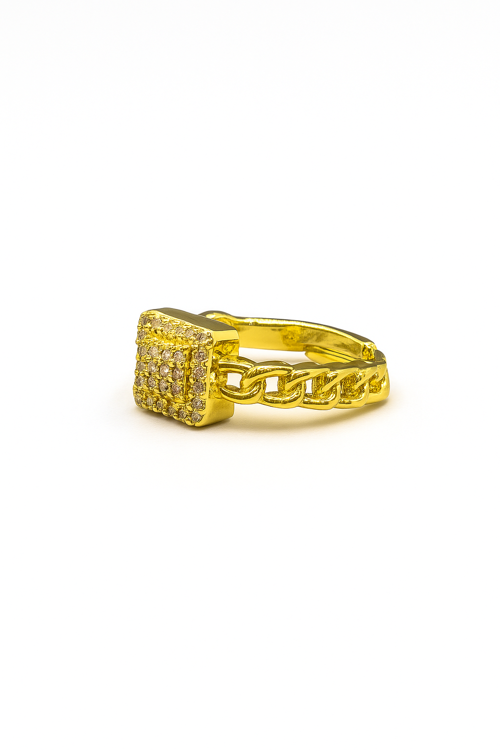 Gold Chain Square Ring with Diamonds