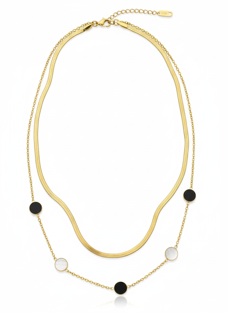 Layered Herringbone & Duo-Tone Station Necklace