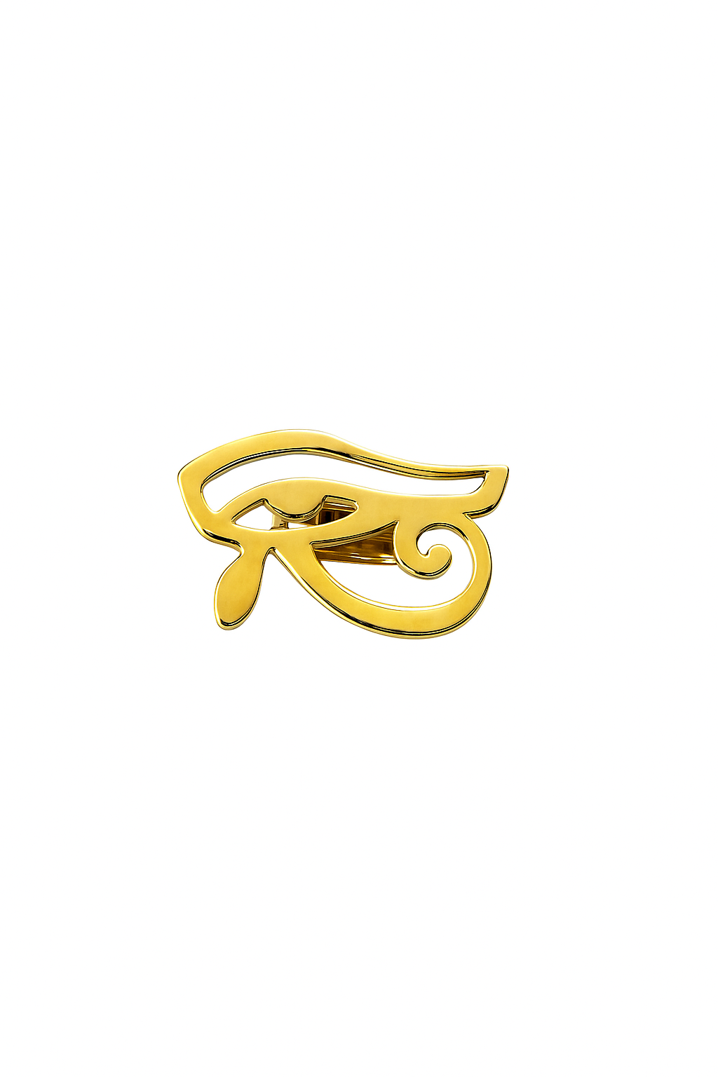 Gold Eye of Horus ring with Egyptian symbol on white background