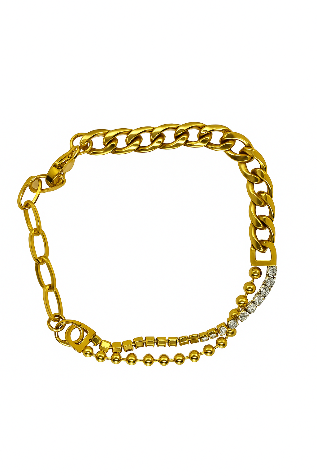 Layered Gold Chain Bracelet with Diamond Accent