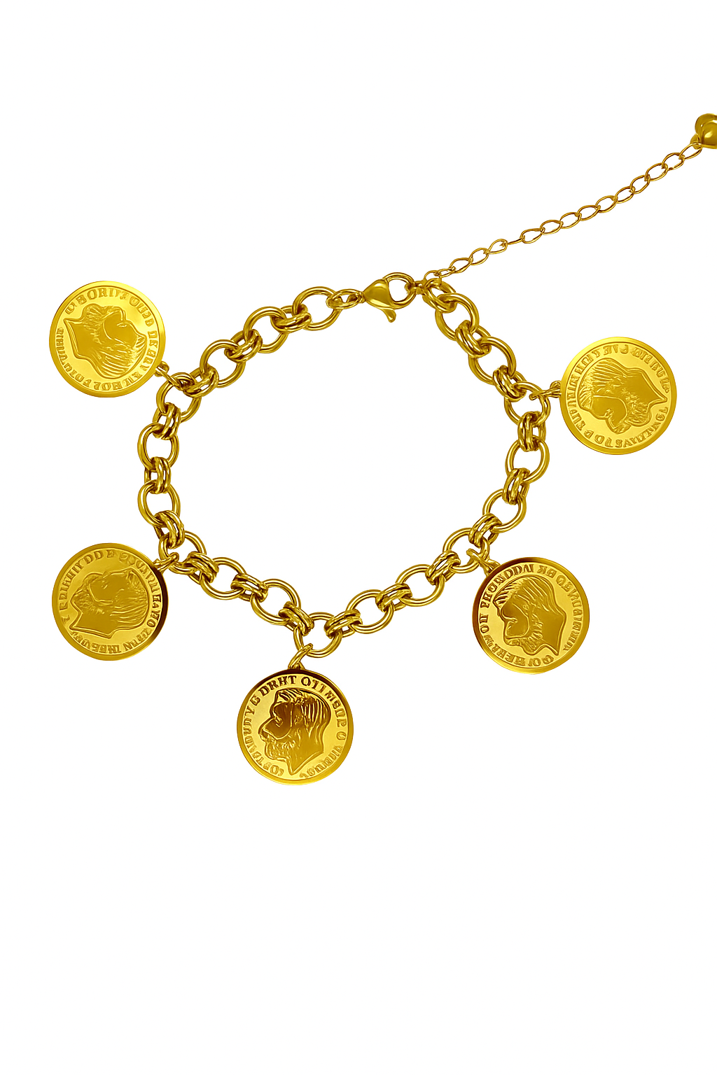 stainless steel Gold Coin Charm Chain Bracelet