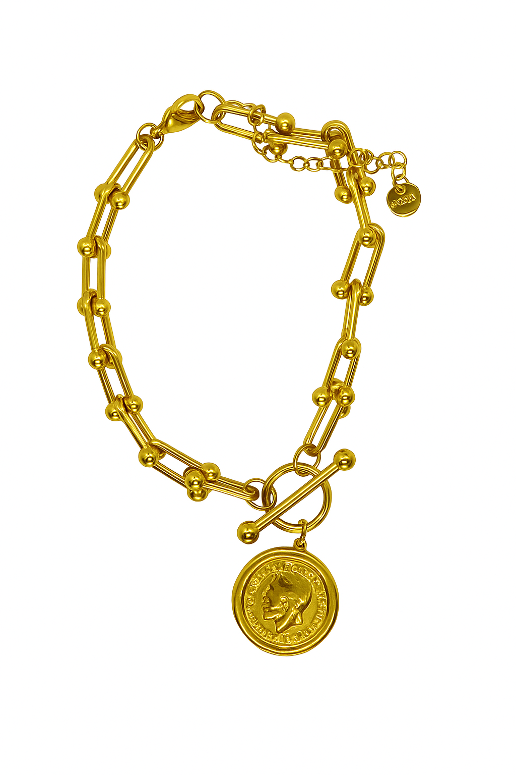 stainless steel Gold Link Chain Bracelet with Coin Charm