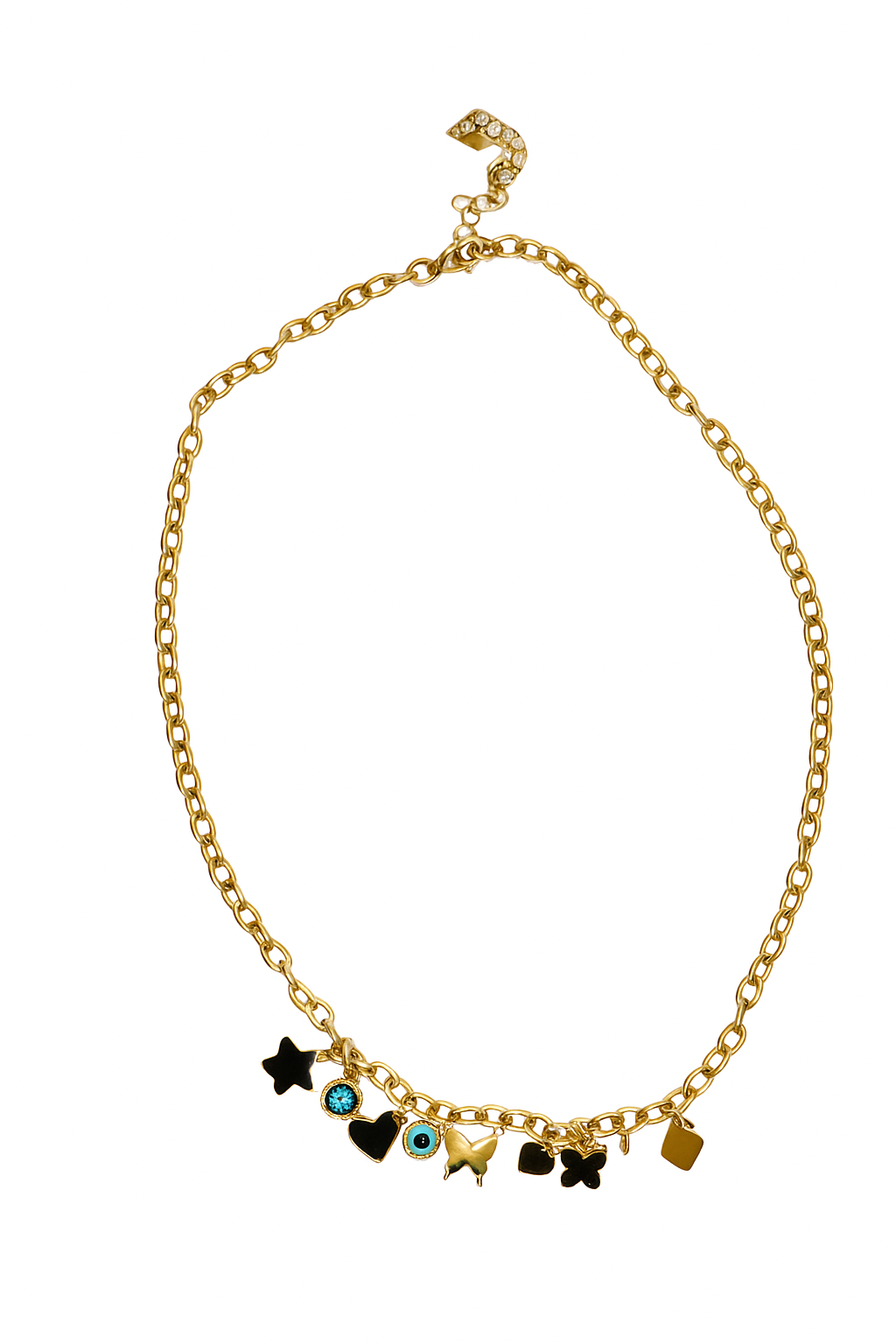 Gold Chain Necklace with Multi-Charm Accents