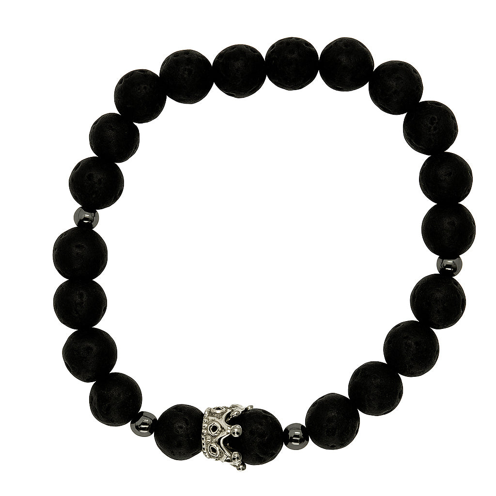 Silver charm Black Beaded Bracelet