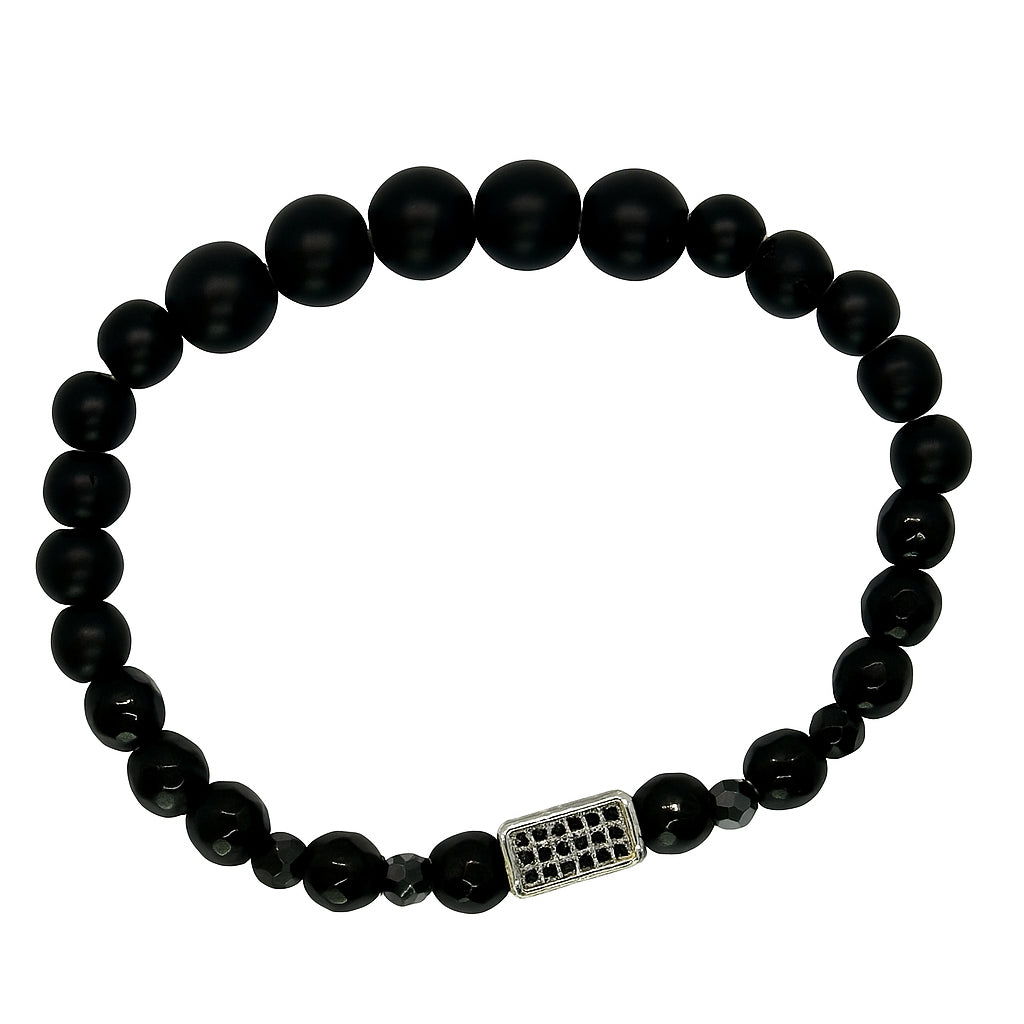 Silver charm Black Beaded Bracelet