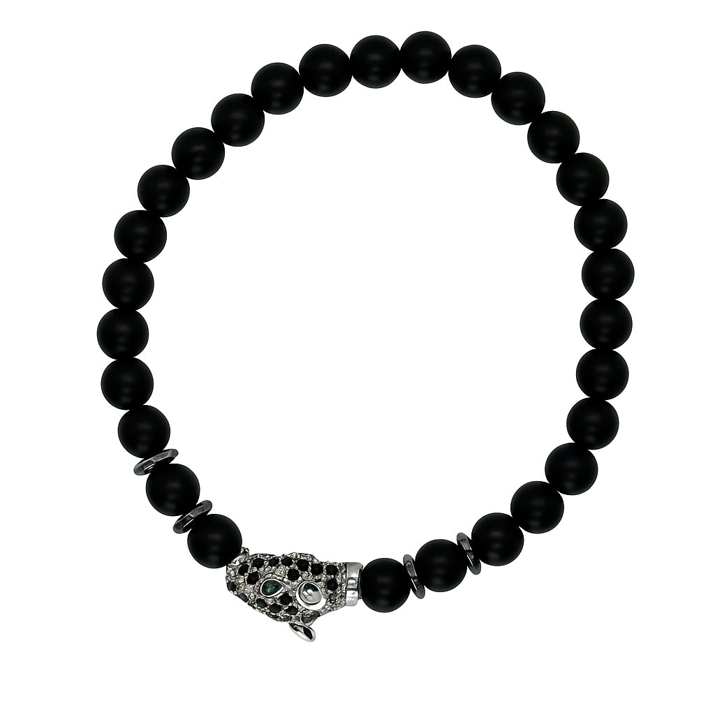 Silver charm Black Beaded Bracelet