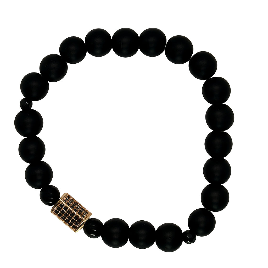 Gold charm Black Beaded Bracelet