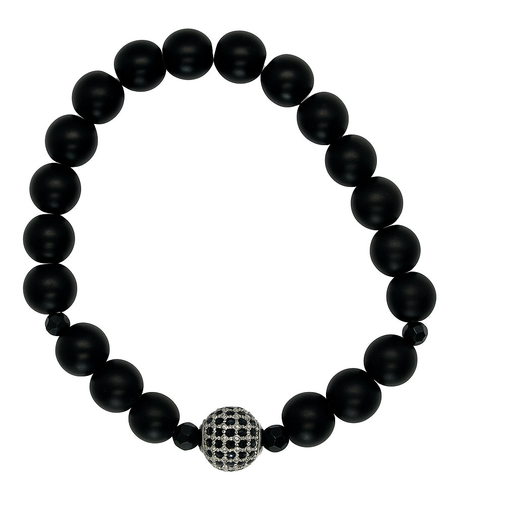 Silver charm Black Beaded Bracelet