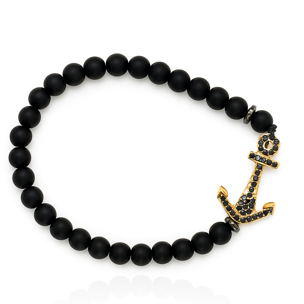 Gold charm Black Beaded Bracelet