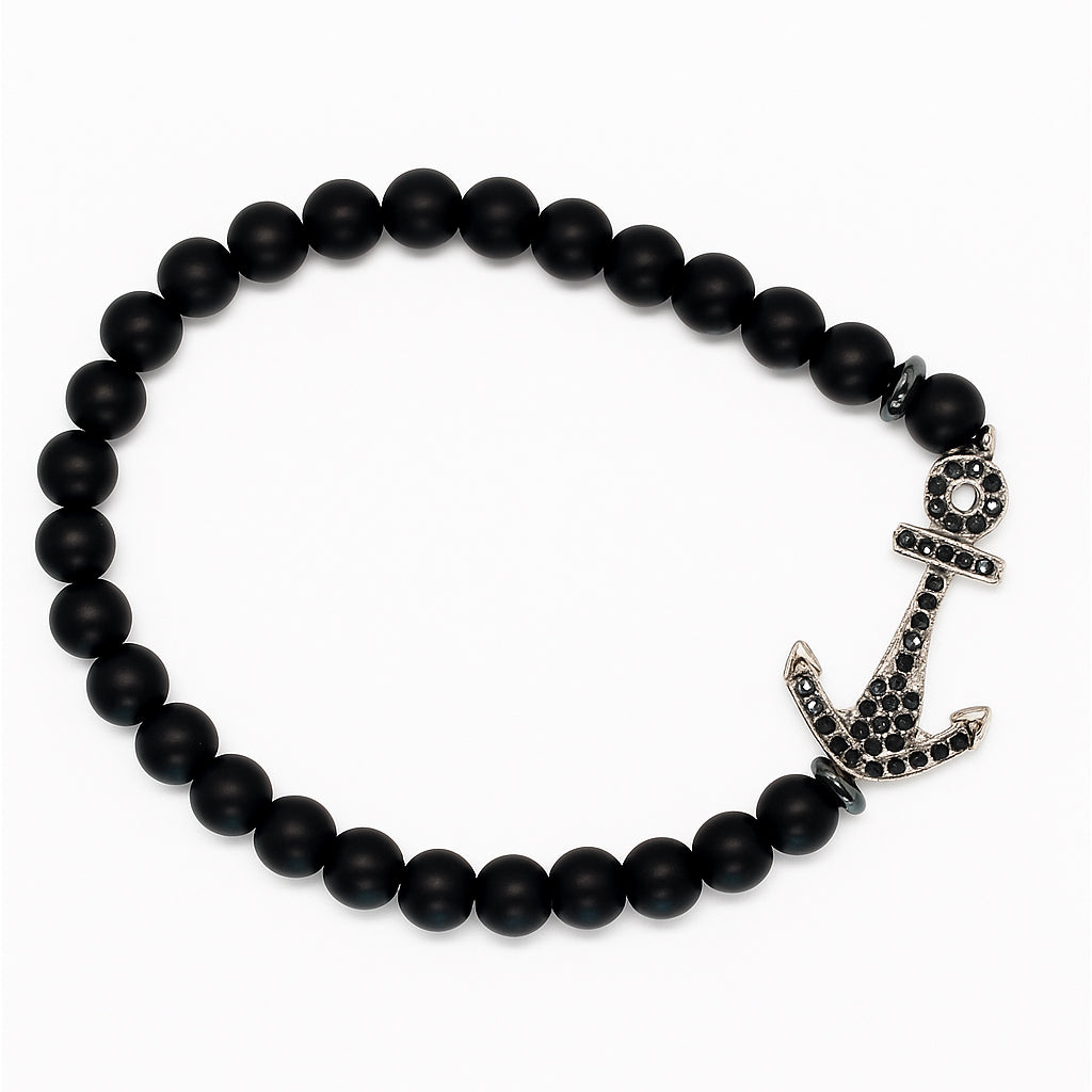 Silver charm Black Beaded Bracelet