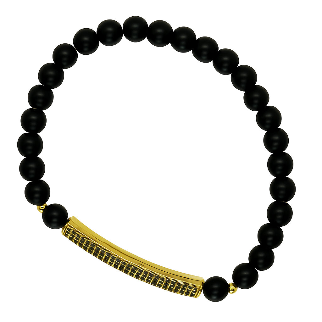Black Onyx Beaded Bracelet with Black Crystal Pavé Bar