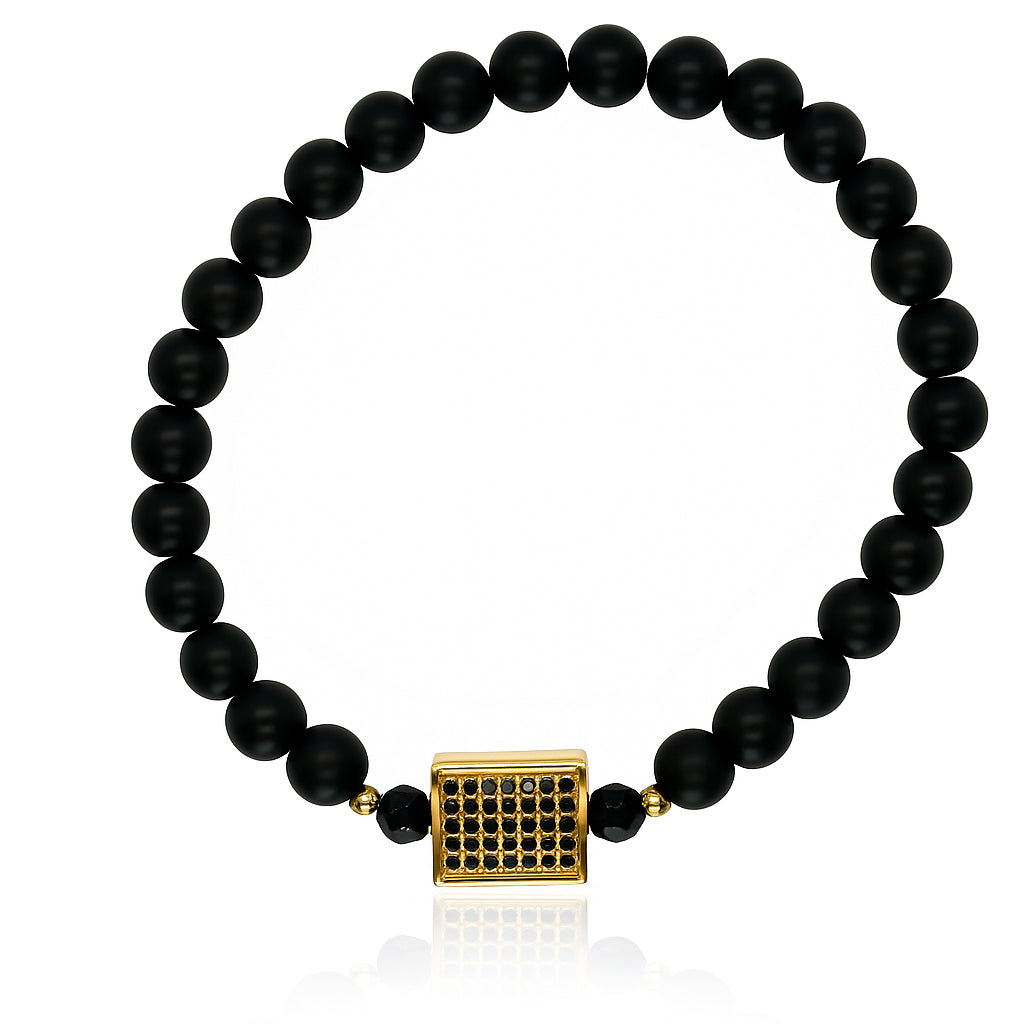 Gold charm Black Beaded Bracelet