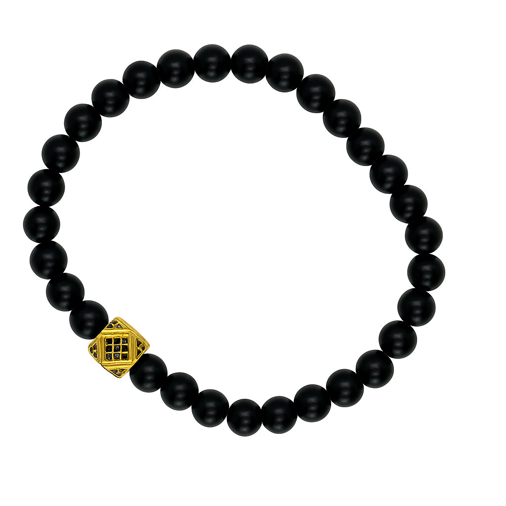 Gold charm Black Beaded Bracelet