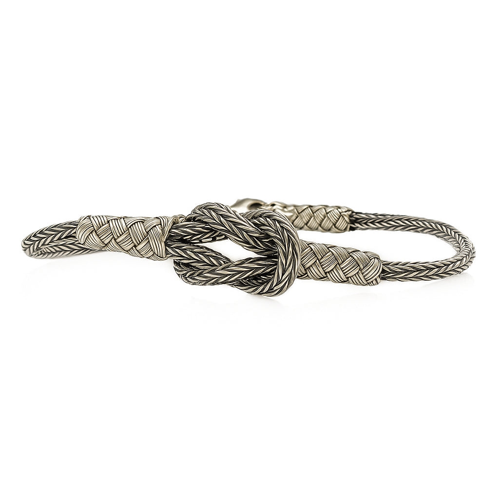 Silver Braided Wheat Chain Bracelet Double-Knot