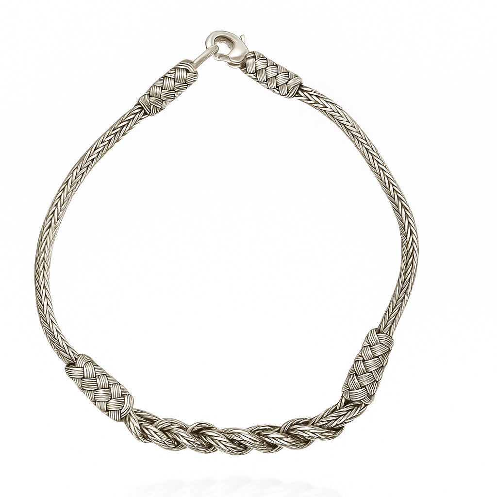 Silver Braided t Chain Bracelet Multi Double-Knot