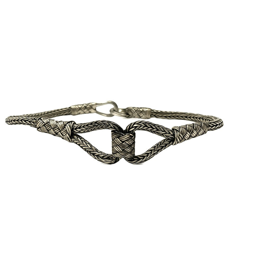 Silver Wheat Chain Bracelet with Interlocking Knot