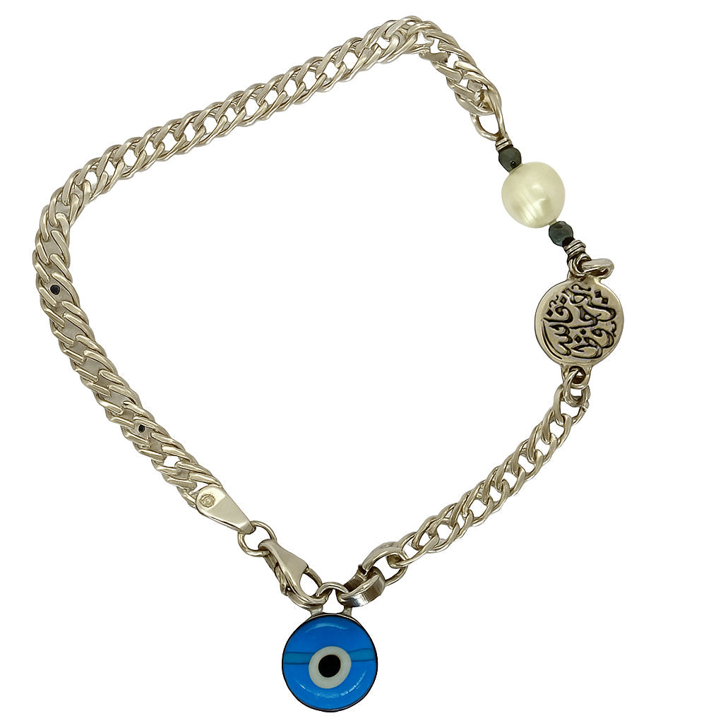Silver Chain Bracelet with Evil Eye