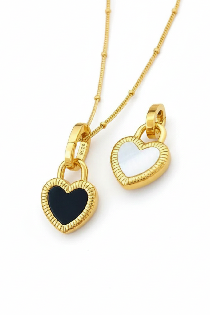 Midnight & Pearl Reversible Heart Necklace
