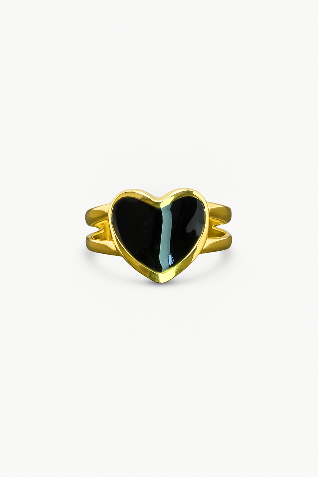 Gold Heart Ring with Black Accent