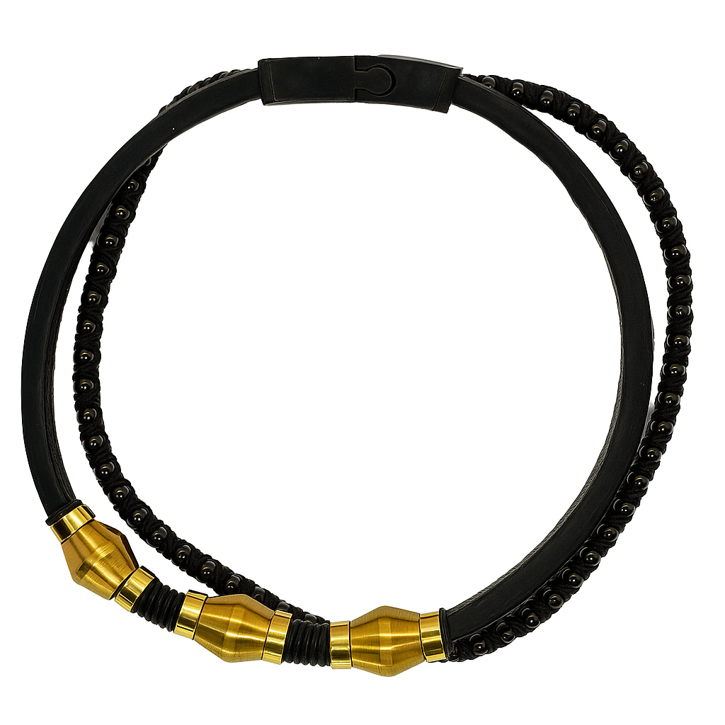 Black and Gold Leather Bracelet