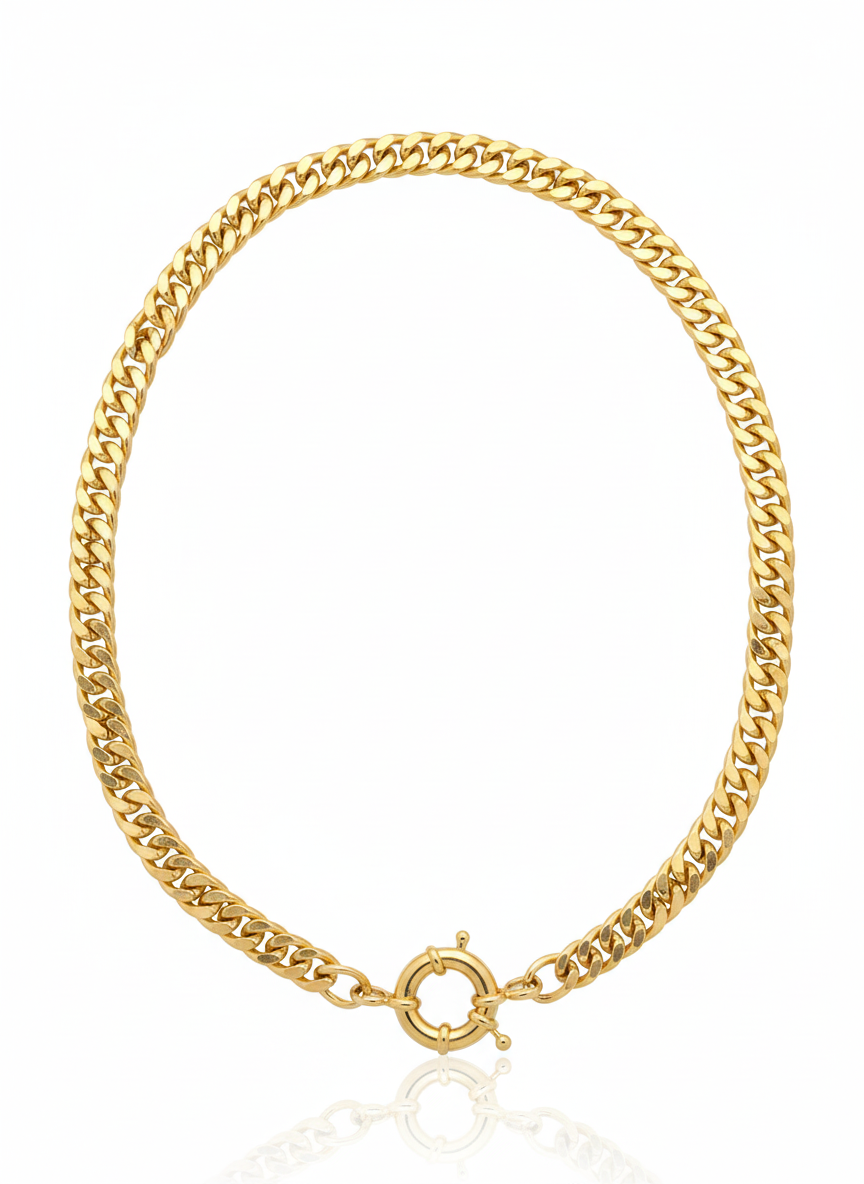 Bold Curb Chain & Spring-Ring Toggle Choker Necklace