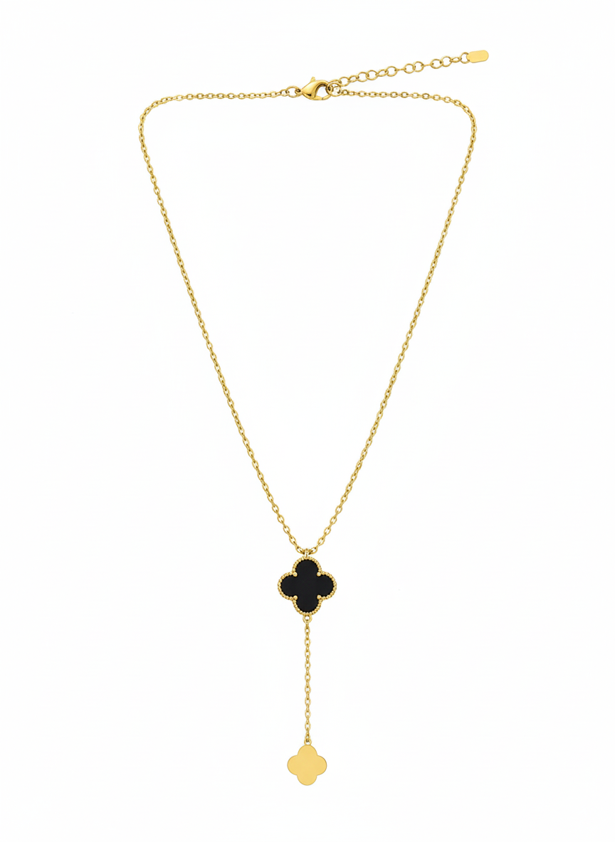 Onyx Clover Lariat Necklace