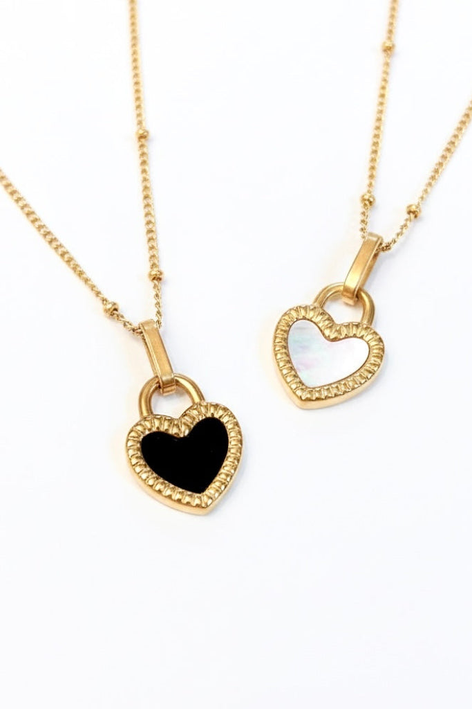 Midnight & Pearl Reversible Heart Necklace