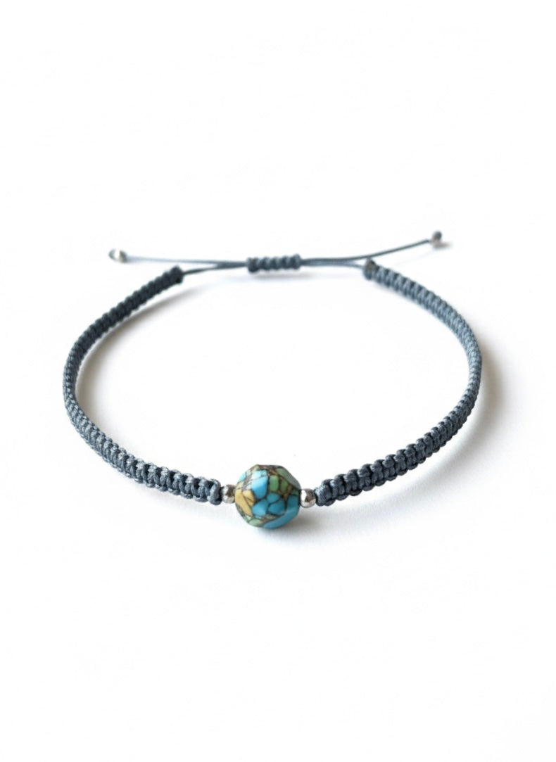Handcrafted Blue Goldstone & Hematite Cord Bracelet