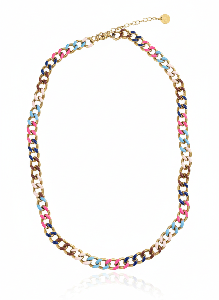 Vibrant Multi-Color Enamel Link Necklace