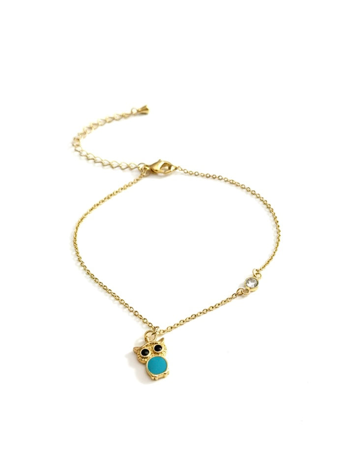 Teal Owl Charm Anklet