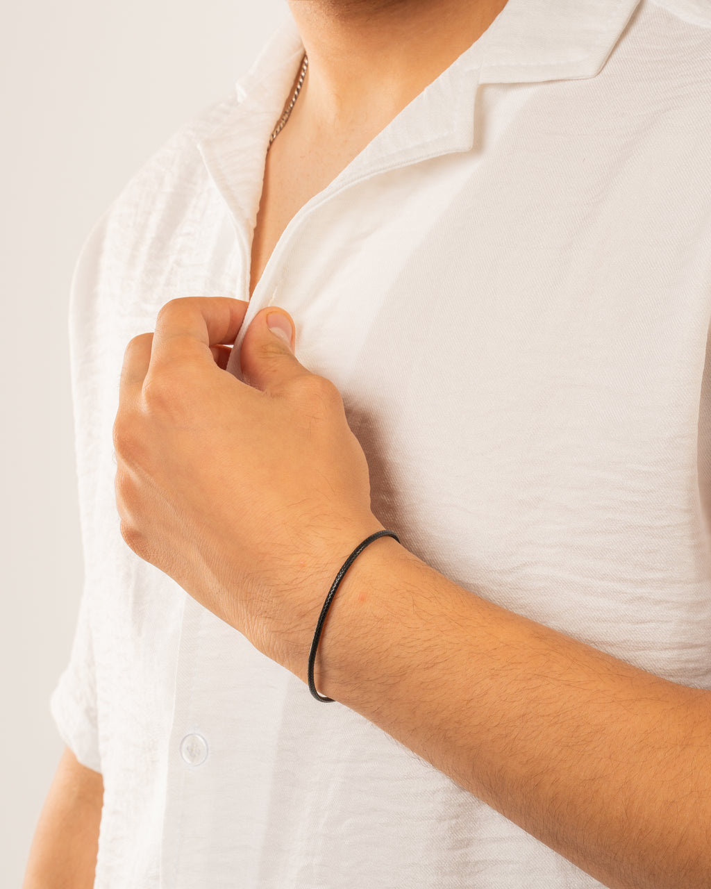 Handmade Black Leather Bracelet with Silver (925) Clasp