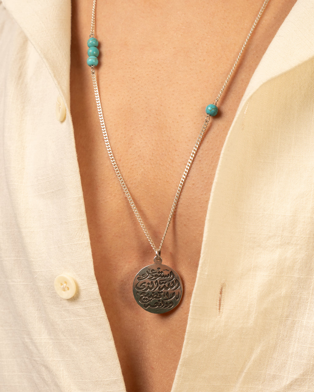 Turquoise Calligraphy Handmade Necklace Silver 925