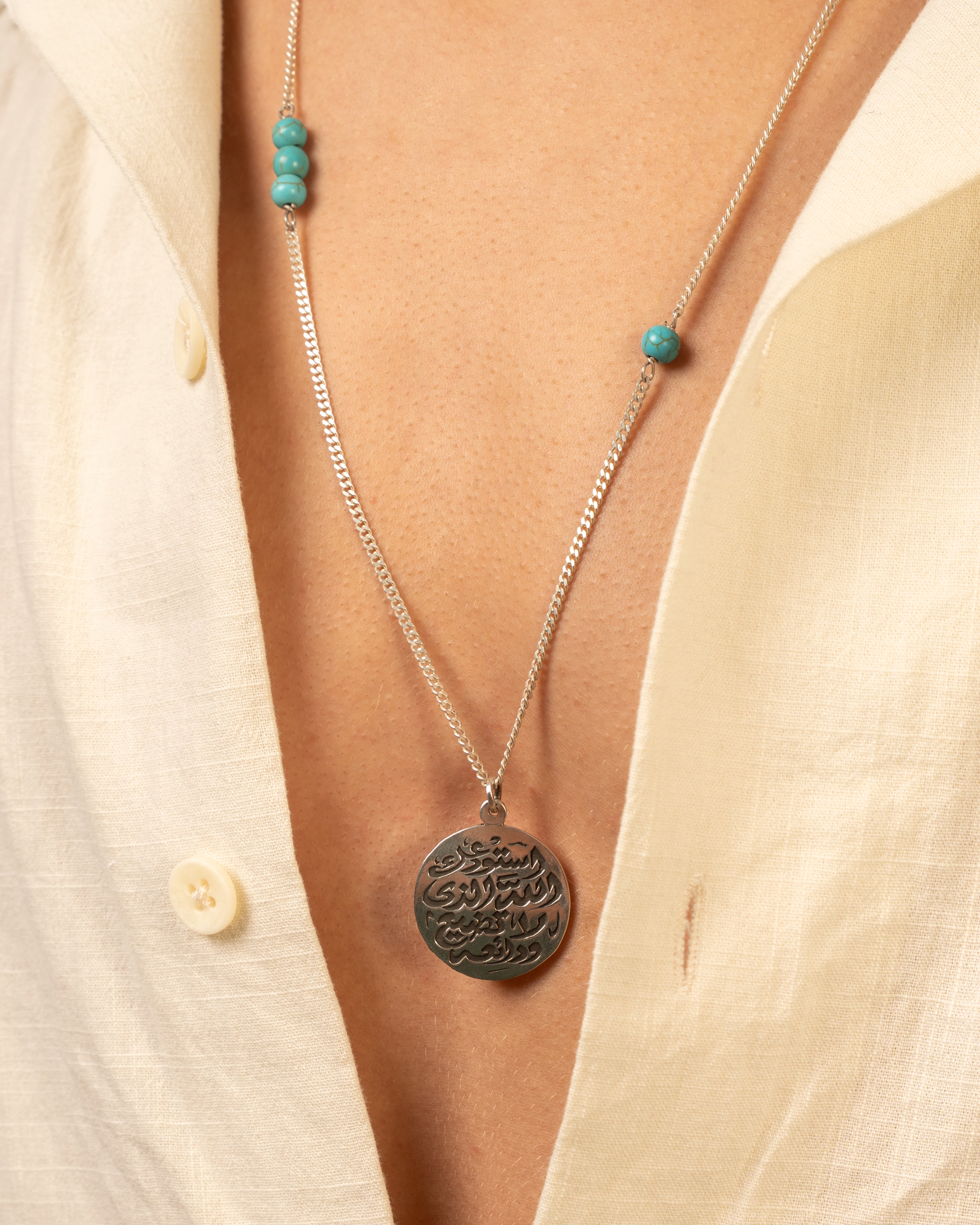 Turquoise Calligraphy Handmade Necklace Silver 925