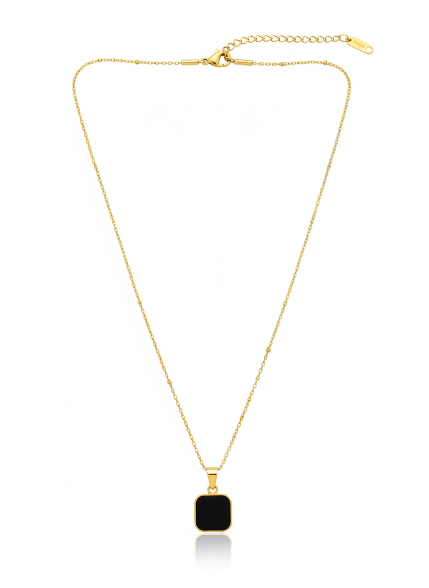 Onyx Square Solitaire Necklace