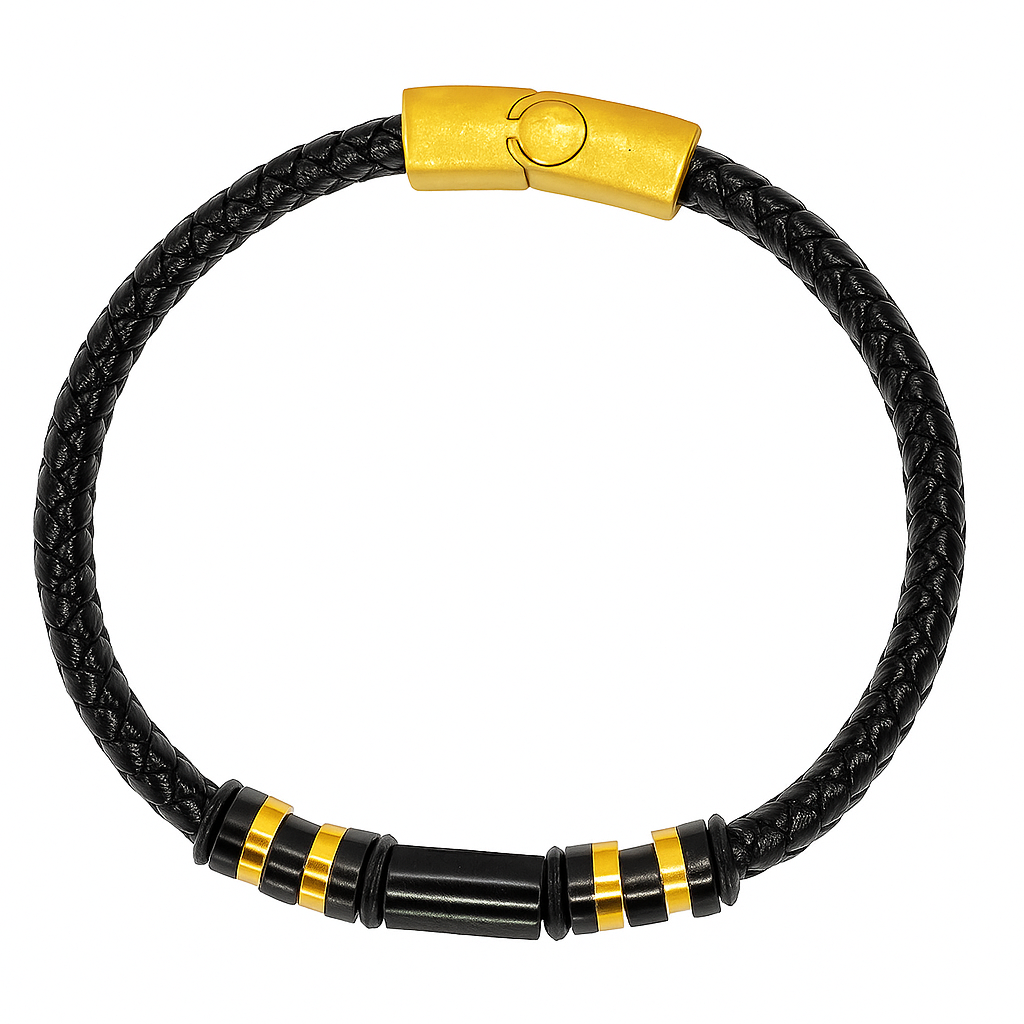 Mont Blanc Black and Gold Braided Leather Bracelet