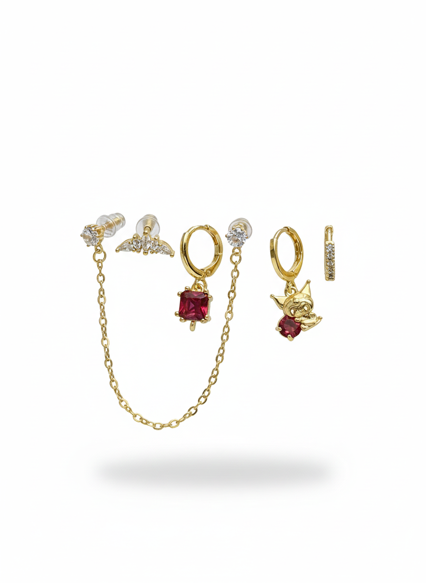 Golden Ruby Charm Earring Set