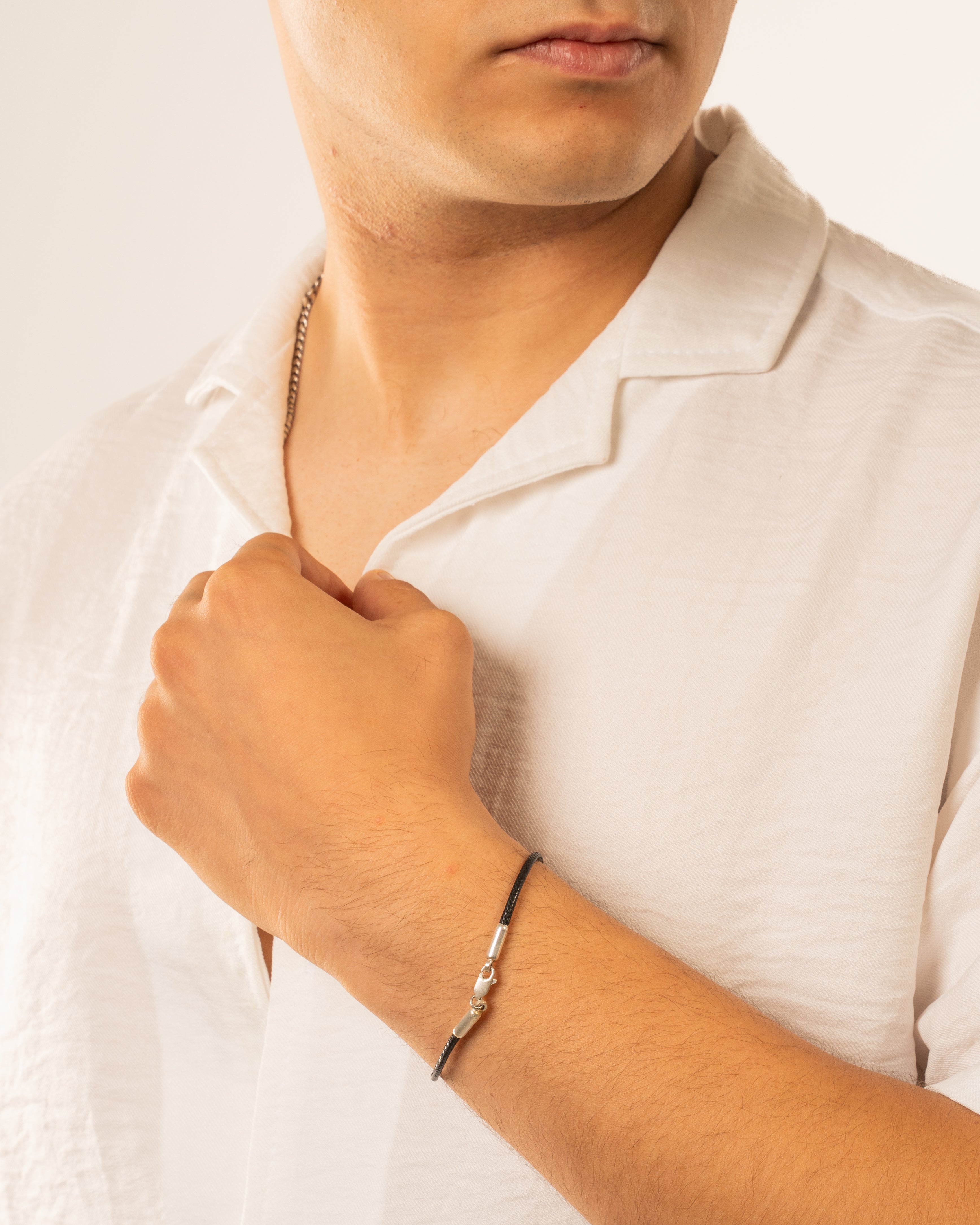 Handmade Black Leather Bracelet with Silver (925) Clasp