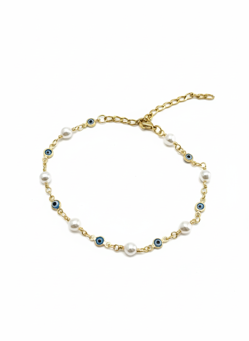 Pearl & Evil Eye Anklet