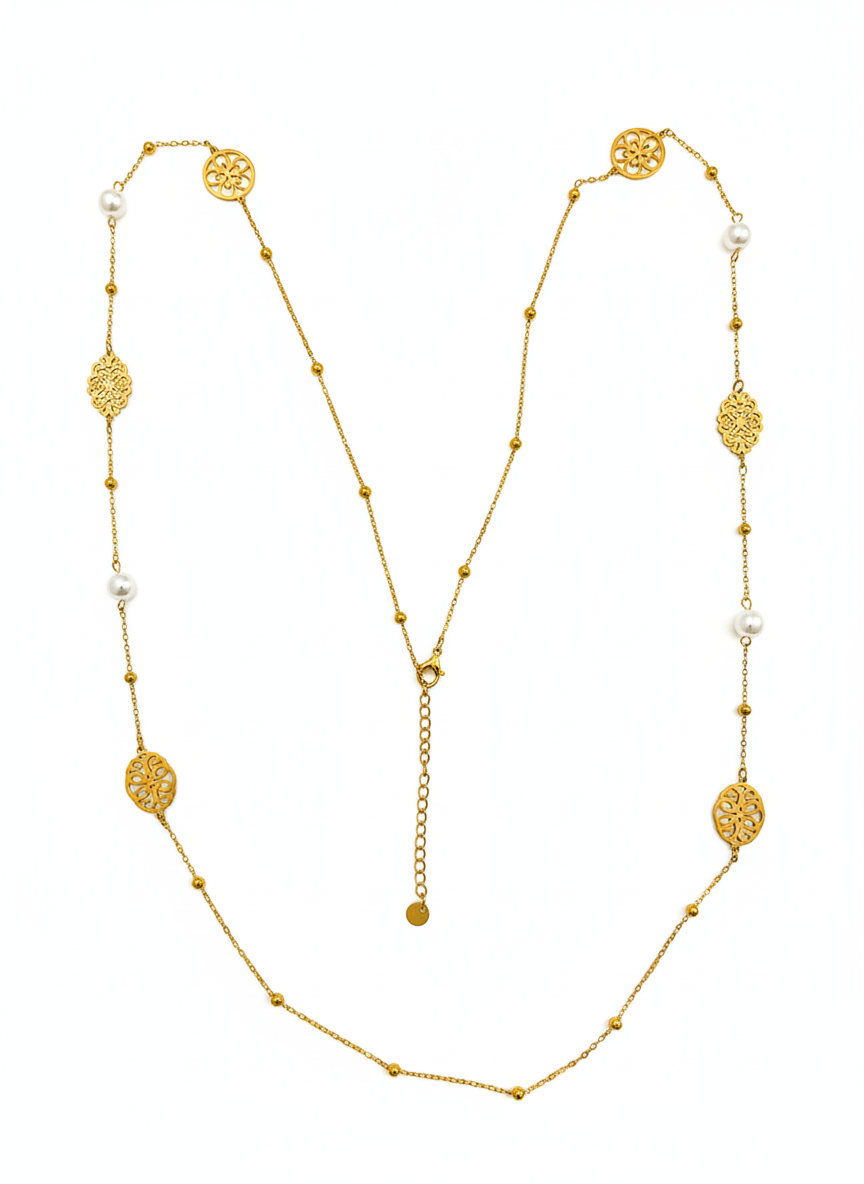 Pearl & Filigree Station Long Necklace