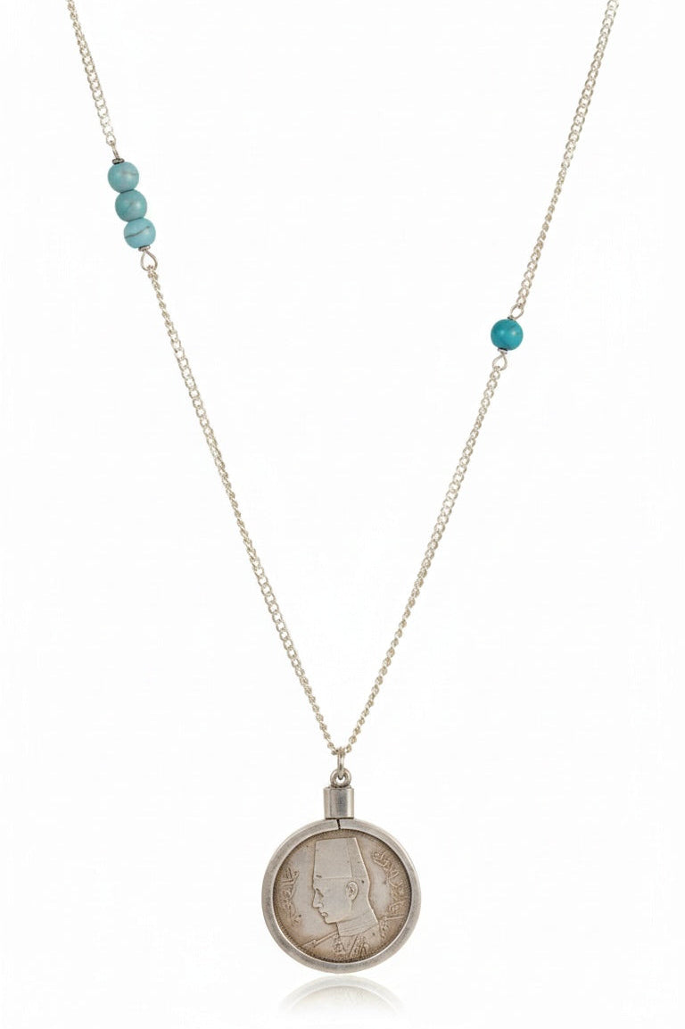 Turquoise Heritage Coin Silver Necklace