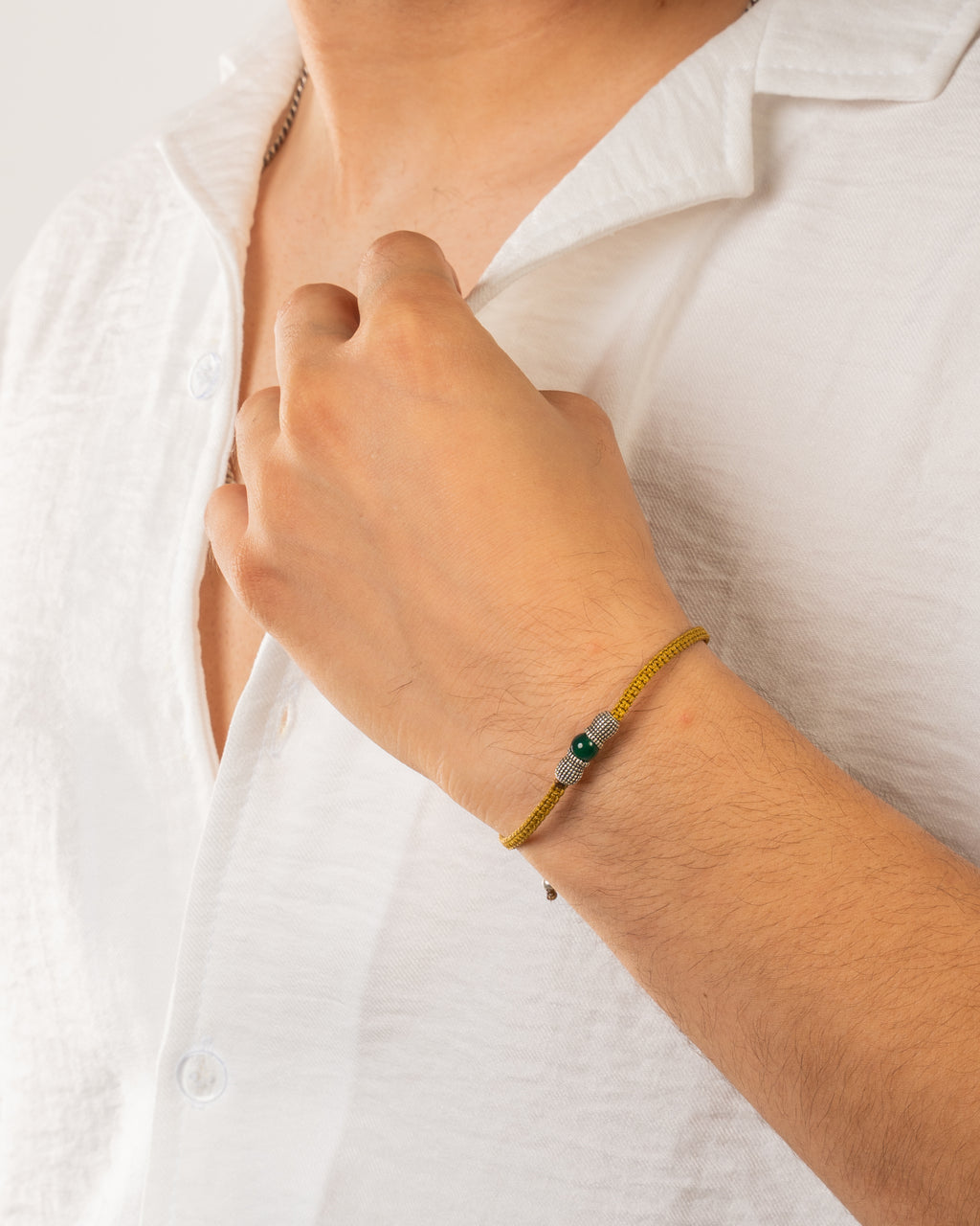 Olive Cord & Green Jade Solo Gem Bracelet