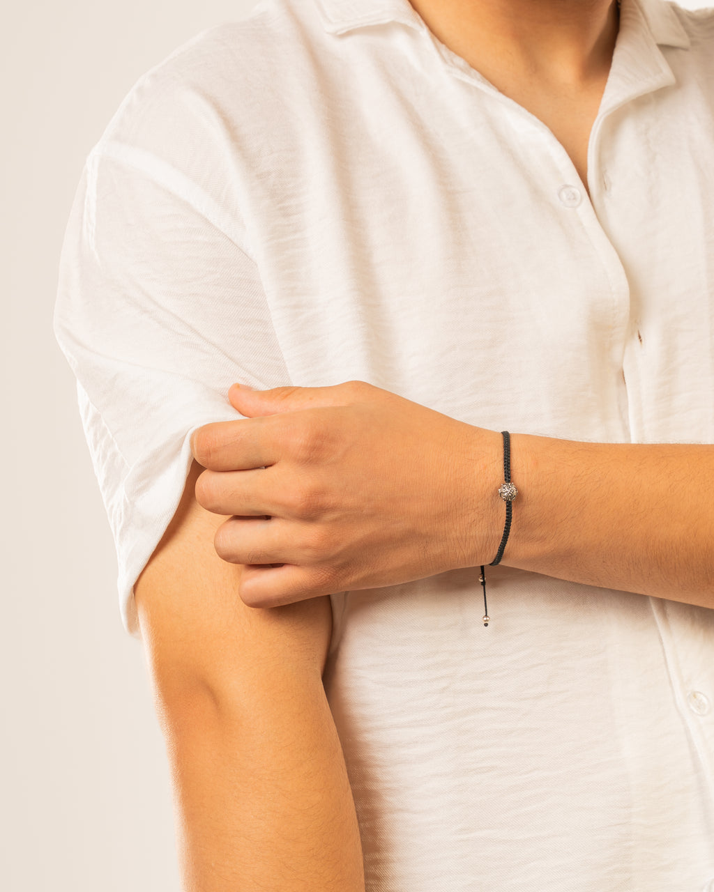 Adjustable Black Cord and Silver Charm Bracelet