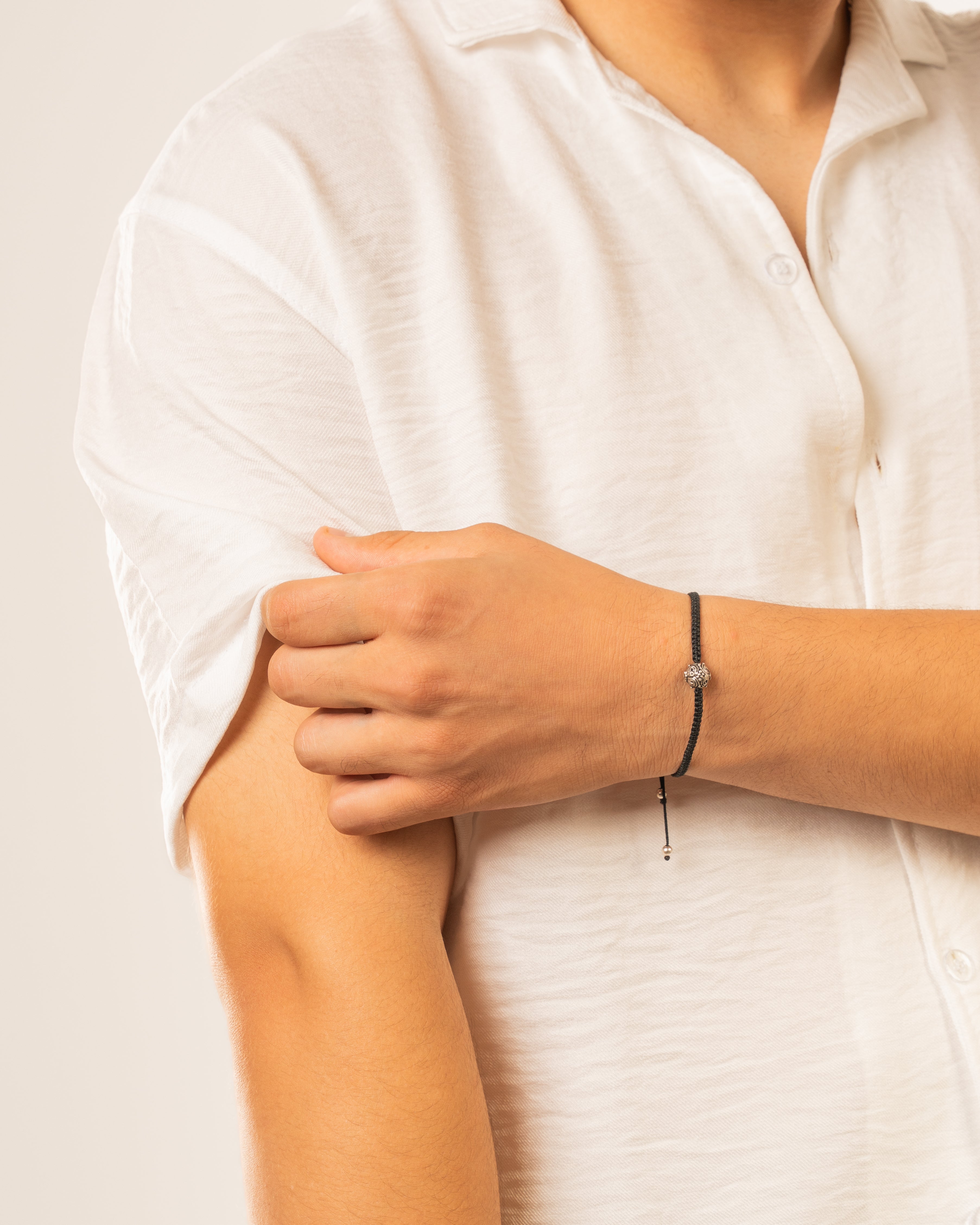 Adjustable Black Cord and Silver Charm Bracelet