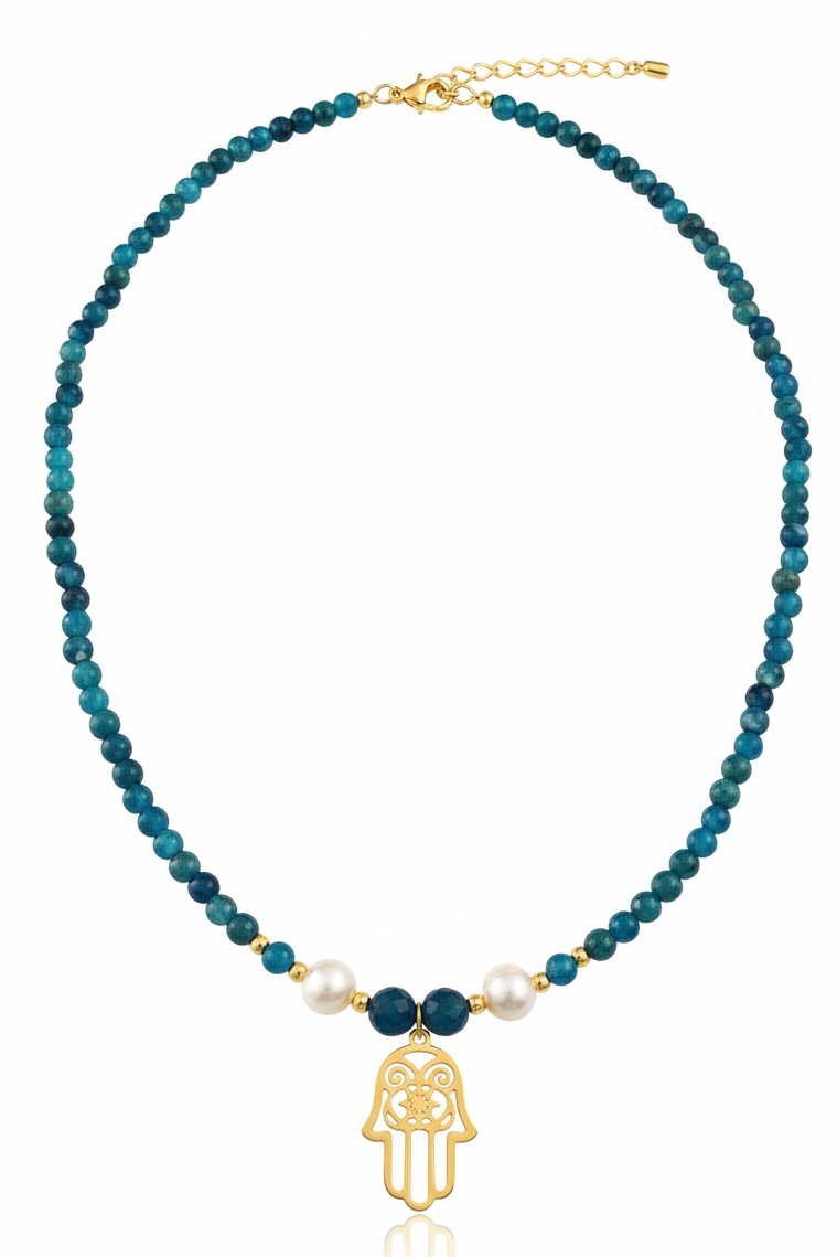 Teal Serenity Hamsa Handmade Choker Necklace