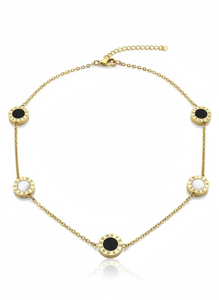 Roman Numeral Duo-Tone Station Necklace