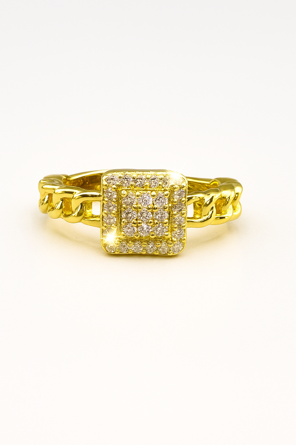 Gold Chain Square Ring with Diamonds