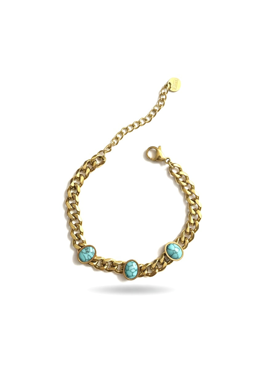 Turquoise Stone Station Curb Bracelet
